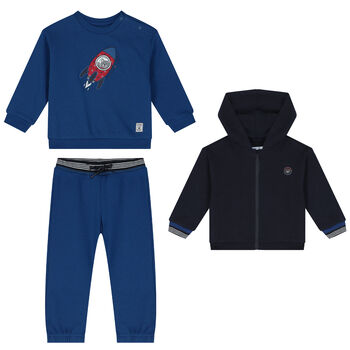 Younger Boys Navy Blue & Blue 3 Piece Tracksuit 